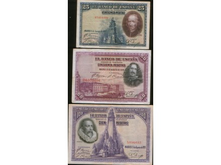 Spain (Španija) lot 3 novčanice 1928. VF.