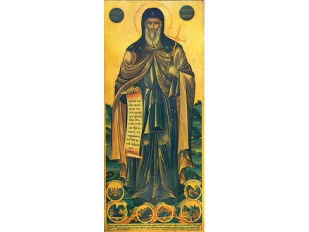 Sv. Prohor Pčinjski (cela figura sa žitijskim oknima)
