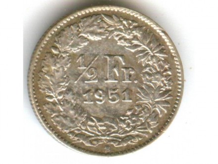 Svajcarska 1/2 franc 1951 XF/aUNC