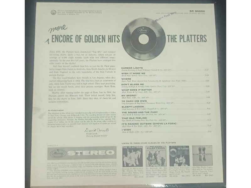 The Platters - More Encore Of Golden Hits LP(MINT,1960)
