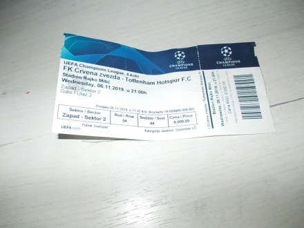 Ulaznica - FK Crvena zvezda - Tottenham Hotspur F.C
