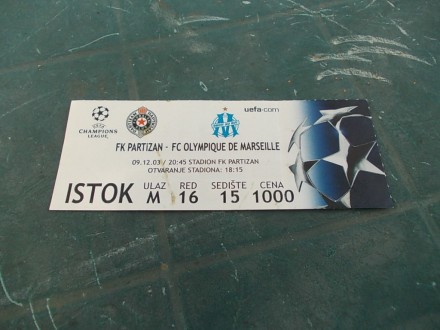 Ulaznica -FK Partizan-FC Olympique de Marseille 9.12.03