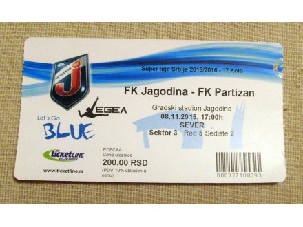 Ulaznica: Jagodina - Partizan (SL 2015/16)