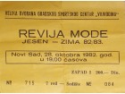 Ulaznica Za Reviju Mode 1982 Novi Sad Jugoslavija
