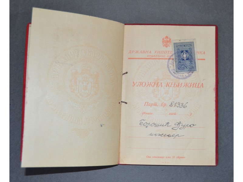 Uložna knjižica, Kraljevina Jugoslavija