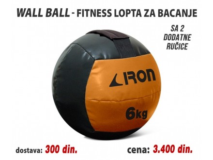 Wall Ball - Fitnes lopta za bacanje 6kg sa 2 ručice