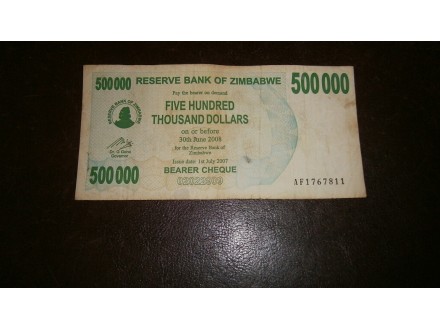 ZIMBABWE 500.000 DOLLARS
