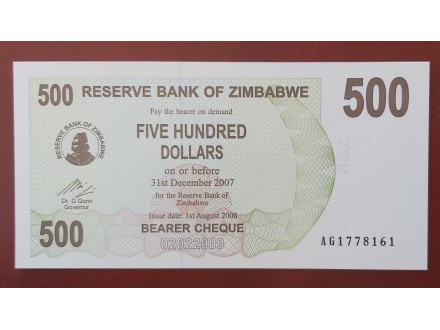 Zimbabwe 500 DOLLARS 2006