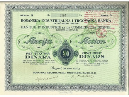 beograd akcija bosanska ind. i trgovacka banka 1934