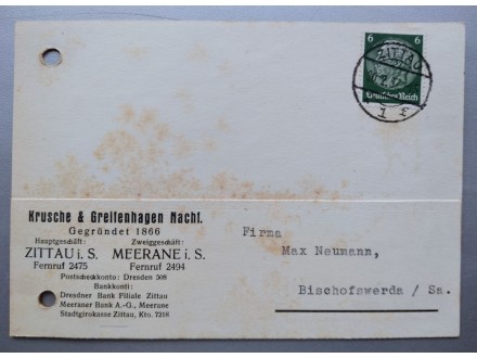 d6 Deutsches reich postkarta 1937 putovala