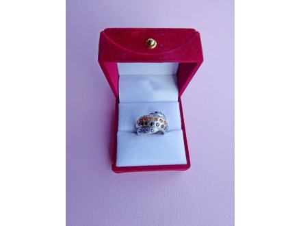 stari srebrni 925 prsten sa šarenim kamenjem