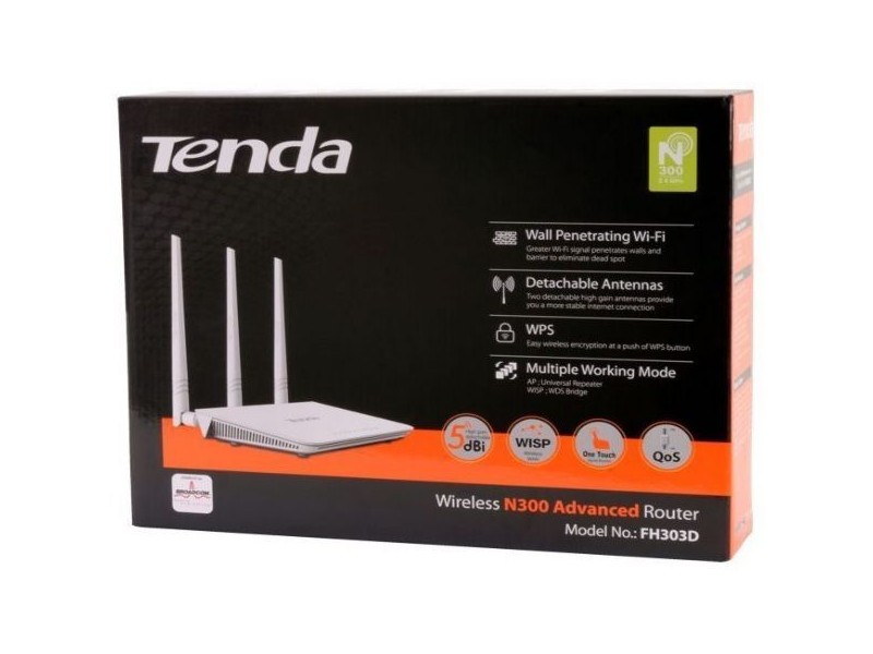 x-Tenda FH303D N300 WiFi High Power 200mW Ruter WISP/WDS/AP/WPS 1W/4L detachable 3x5dBi (alt AP5